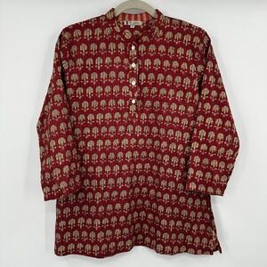 The Attico Women's M Red Gold Block Print Tunic Shirt 100%‎ Cotton